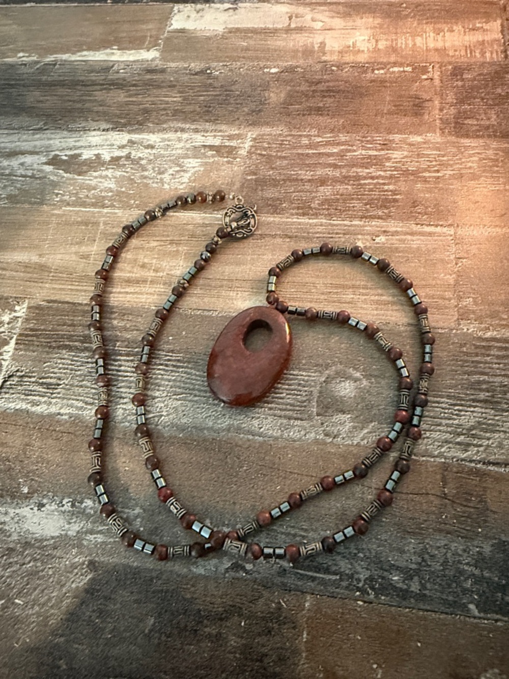 Rustic Brown Stone Pendant Beaded Necklace - Women Jewelry